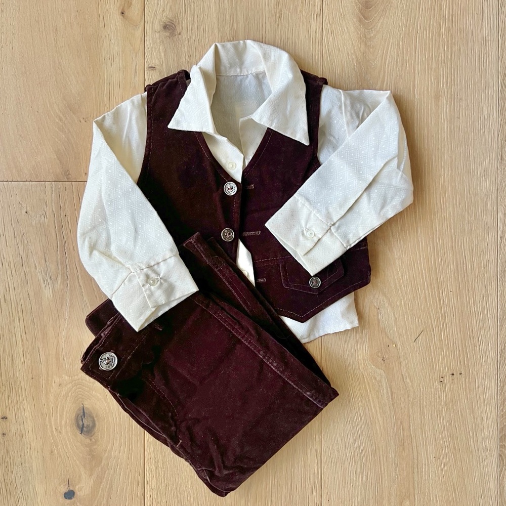 Vintage Toddler 80s Velour Brown Leisure Suit